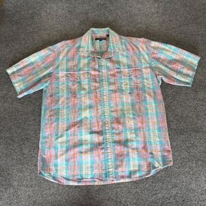 Roper Plaid Western Shirt Short Sleeve Button Up Pastel Summer Cowboy Mens Large